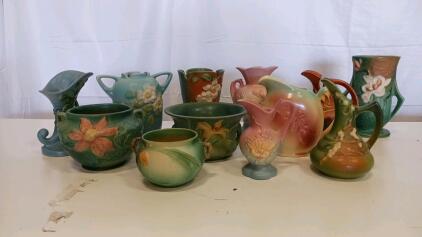 Roseville Pottery Zephyr Lily Jardiniere & Ewer, Art Pottery, Floral Motif, 1940s USA
