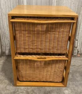 3-Drawer Wicker Basket Storage Cabinet with Solid Wood Frame, Light Natural Finish 16&rdquo;x15&rdquo;x24&rdquo; ( Trailer 1 )