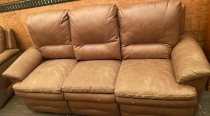 3-Seat Brown Leather Sectional Sofa, 90" Wide, Modern Oversized Armrests, Medium Brown Finish ( Trailer 1 )