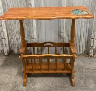 Vintage Wooden Magazine Rack Table with Turquoise Stone Inlay, 24&rdquo; x 11&rdquo; x 24&rdquo; ( Trailer 1 )