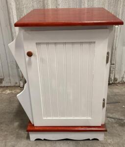 Farmhouse White Accent Cabinet/Nightstand With Side Magazine Racks and Stained Wood Top ( Trailer 1 )