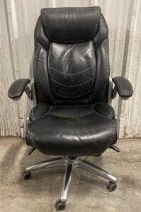 Tru Wellness Ergonomic Executive Office Chair, Black Bonded Leather, Silver Frame, Adjustable ( Trailer 1 )