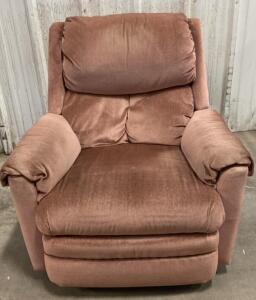 Manual Recliner Chair, Plush Mauve Fabric, Manual Lever, Overstuffed Arms, Foam Cushions 36x37x40&rdquo; ( Trailer 1 )