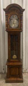 Classic Grandfather Clock with Moonphase Dial, Ornate Hardwood Case, 3 Brass Weights, 77" Tall ( Trailer 1 )