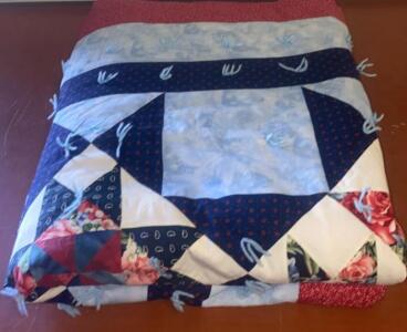 Handmade Tied Patchwork Quilt with Red Floral Backing ( SP 4 )