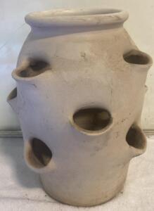 Ceramic Strawberry Pot Planter, 8 Pocket, Approx. 16", Light Beige, Multi-Plant ( SP 12 )