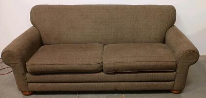 La-Z-Boy Sleeper Sofa with Brown Fabric Upholstery, Rolled Arms, and Queen Innerspring Mattress