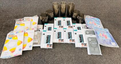 Bulk Lot of New Mobile Phone Accessories and Children's Inflatable Pool Rings and Glass Cups