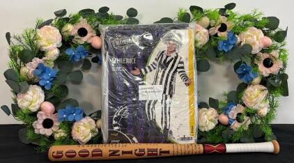 Beetlejuice XX-Large Spirit Costume, Harley Quinn Bat, Set of 2 Floral Spring Wreaths
