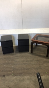 (2) Wood 2-Drawer Side Tables (1) Glasstop Side Table