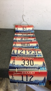 (9) Vintage Idaho License Plates Display