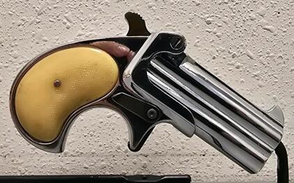 Double Deuce Derringer .22 LR, Chrome, Dual Barrel, Serial #4671, USA-Made, Faux Ivory Grips