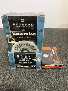Federal 12 Gauge 3" Steel Waterfowl Load #4 Shot & RWS 2-3/4" Slug Ammo, Multiple Boxes