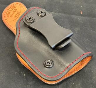 Tucker & Byrd Texas Hybrid IWB Leather/Kydex Holster, Red Stitch, Adjustable Retention, Black