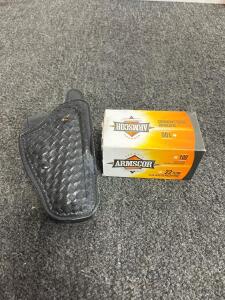 Armscor .22 TCM 40 Grain JHP Centerfire Pistol Ammo, 100 Rounds, Brass Case, 2,000 Fps, Black Leather Basketweave Duty Holster with Full-Flap Cover and Snap Closure