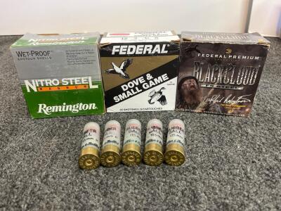 Remington, Federal, Sellier & Bellot 12GA Shotgun Shells - Magnum, Steel, Lead, Rubber, #4, #8, 17.5mm, aproximately 75 rounds