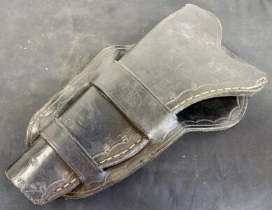Vintage FEAR NOT Loomis CA Black Leather Revolver Holster, Western Style, Right Hand, 11"x5"