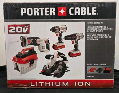 Porter-Cable PCCK615L5 20V Max 5-Tool Cordless Combo Kit With Batteries And Charger, New In Box