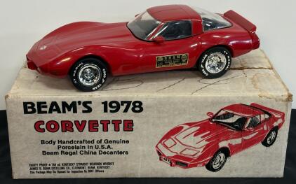 1978 Beam Corvette Porcelain Whiskey Decanter, 750ml, Red, with Box, Removable T-Top