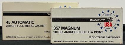 Winchester .45 ACP 230gr FMJ (50rds, Q4170) & .357 Magnum 110gr JHP (26rds, Q4204) Ammo