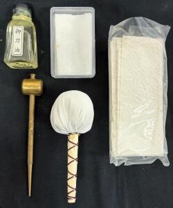 Traditional Japanese Katana Sword Maintenance Kit with Oil, Uchiko Ball, Hammer, and Cloths