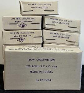 TCW .223 Remington (5.56x45mm) Non-Corrosive Russian Ammo, 20 Rounds/Box, FMJ, Steel Case