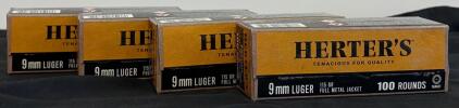 Herter's 9mm Luger 115gr FMJ Ammunition, (3 Full Boxes, 1 Partial Box)