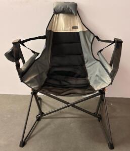 RIO Swinging Hammock-Style Camp Chair, 300 lb Capacity, Padded Headrest, Grey/Black, Steel Frame