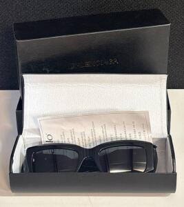 Balenciaga BB0127S Black Rectangular Sunglasses, Gold BB Logo, 54mm, Case & Papers