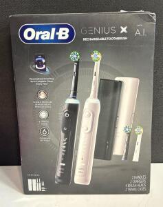 Oral-B Genius X Rechargeable Toothbrush Kit, Bluetooth, AI Coaching, 6 Modes, 2 Handles, 4 Heads