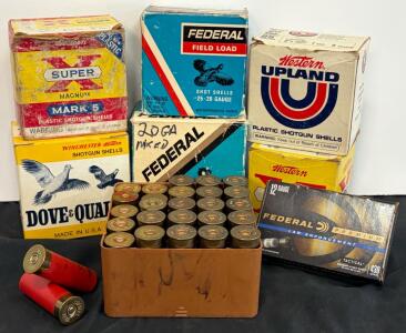 Vintage Winchester, Western, and Federal 12 & 20 Gauge Shotgun Shells, Mixed Loads, 7+ Boxes
