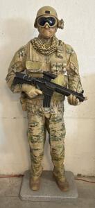 Life-Size Military Soldier Mannequin Prop With Multicam Uniform, Helmet, And Rifle Display
