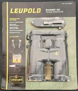 Leupold Rainier HD 10x42mm Binoculars Kit With Harness, Knife, Flashlight, Case, Lifetime Warranty