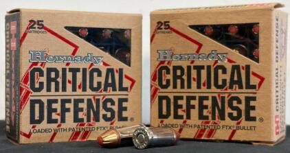 Hornady Critical Defense 9mm Luger 115 gr FTX Ammunition, 25 Rounds, #90250 (X2)