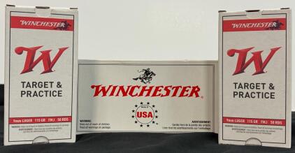 (3) Boxes Winchester 9mm Luger 115gr FMJ, Q4172, Target/Range, 50 Round Box, Made in USA, Brass Case