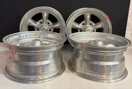 Set Of 4 American Racing 15x8 Polished Aluminum 5-Lug Wheels Classic Muscle Car Rims