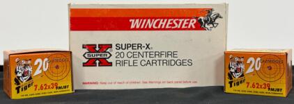 (1) Box Winchester Super-X 7mm Rem Mag 175gr Power-Point (Partial Box) & (2) Boxes Golden Tiger 7.62x39mm 124gr FMJBT Ammo (20 Count)