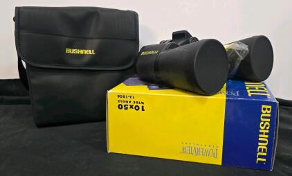 Bushnell PowerView 10x50 Wide Angle Binoculars, Porro Prism, Fully Coated Optics, Case, 341Ft FOV
