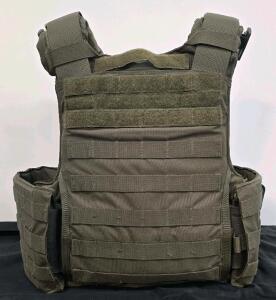 Modular MOLLE Plate Carrier Vest, Olive Drab, Adjustable, With Admin/Mag Pouches, Unlisted Size