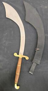 Traditional Shamshir/Talwar Sword, 36 In, Steel Blade, Brass Guard, Wooden Handle, Leather Scabbard