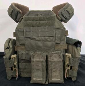Tactical Plate Carrier Vest With MOLLE, Side Plate Pocket, Double Mag Pouch, Olive Drab, Adjustable