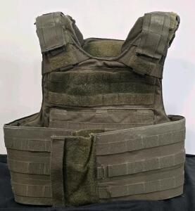 Police Tactical MOLLE Plate Carrier Vest, Olive Drab, Adjustable, "POLICE" Patch, Side Pockets, No Marked Size