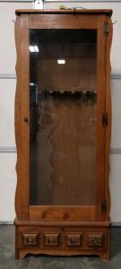 6-Gun Wooden Gun Cabinet With Glass Front, Locking Mechanism, And Lower Drawer
