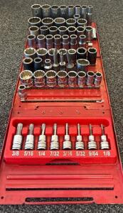 3/8" Drive SAE Socket Set With Deep/Standard Sockets & Hex Bits, Red Tray, Approx. 50 Pieces
