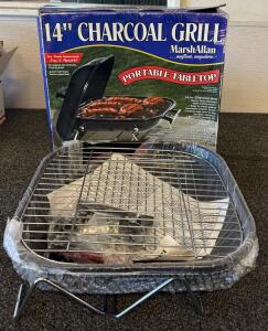 MarshAllan 14" Charcoal Grill, Portable Tabletop, 169 Sq In Cooking Area, Folding Legs, Black