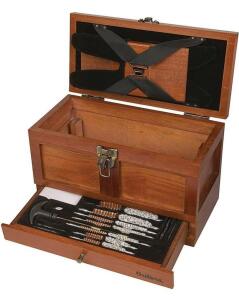 Universal Wooden Gun Cleaning Station With Velvet-Lined Cradle Box, Accessories Not Included