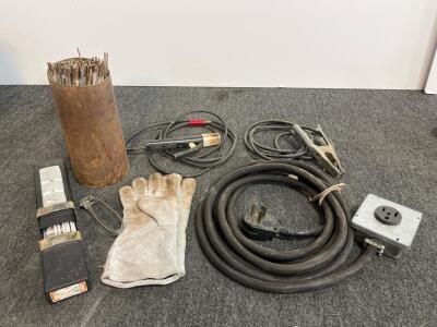 Arc Welding Accessory Bundle: Electrode Holder, Ground Clamp, 25Ft 50A 240V Cord, Rods, Gloves