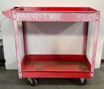 Steel Utility Service Cart, 2-Shelf, 32"x16.5"x34", 300 lb Capacity, Red, No Drawers