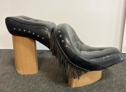 Drag Specialties Black Studded Fringe Two-Up Motorcycle Seat, USA Made, Fits Harley FX/FL Softail