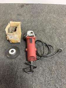 Corded Angle Grinder With 4-1/2" Grinding Wheels, 120V, Assorted Discs, T27, A24S Grade, Working Condition